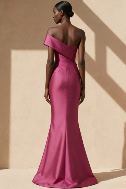 Raspberry Formal Evening Dress Mermaid Asymmetrical Neck Satin Maxi Dress 