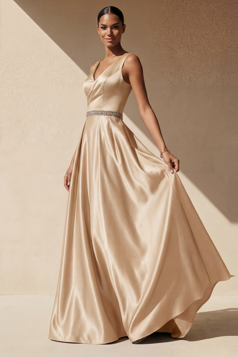 Purple Formal Evening Dress A-Line V-Neck Satin Maxi Dress