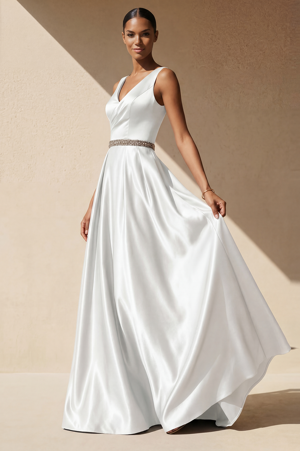 Purple Formal Evening Dress A-Line V-Neck Satin Maxi Dress