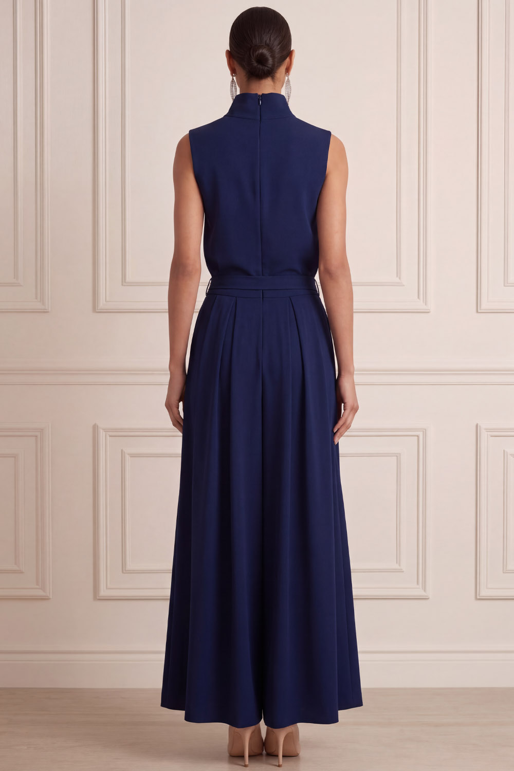 Navy Formal Evening Dress A-Line High Neck Maxi Dress 