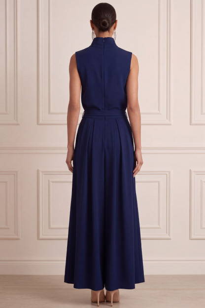 Navy Formal Evening Dress A-Line High Neck Maxi Dress 