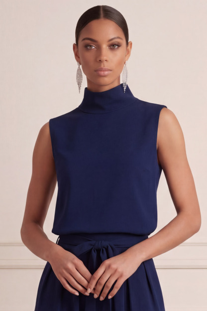 Navy Formal Evening Dress A-Line High Neck Maxi Dress 