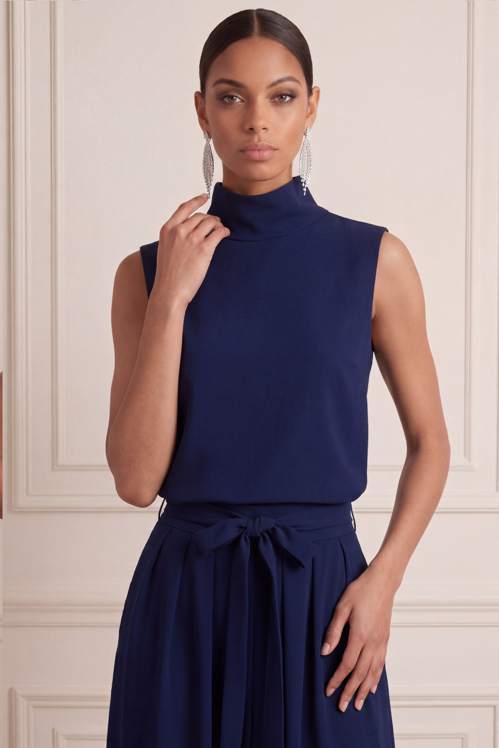 Navy Formal Evening Dress A-Line High Neck Maxi Dress 