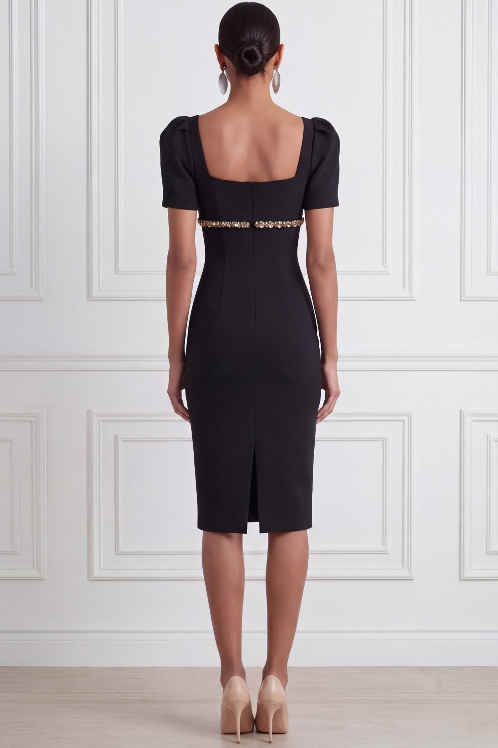 Black Formal Cocktail Dress​​ Bodycon Short Sleeve Mini Dress 