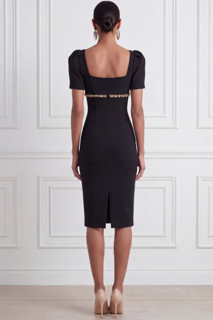 Black Formal Cocktail Dress​​ Bodycon Short Sleeve Mini Dress 