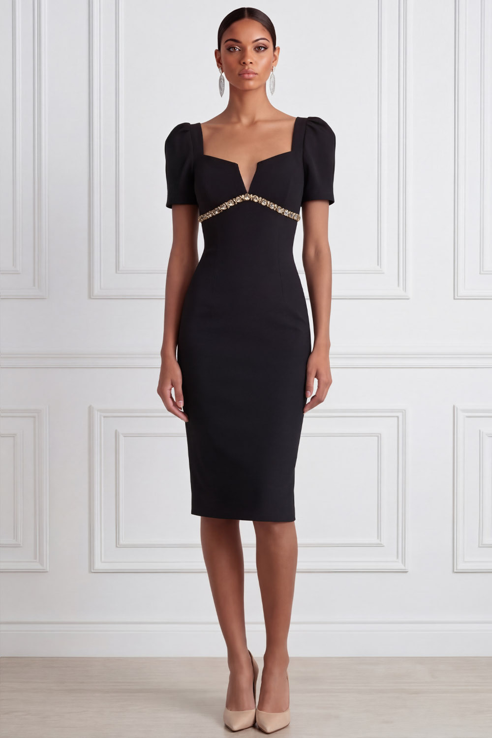 Black Formal Cocktail Dress​​ Bodycon Short Sleeve Mini Dress 