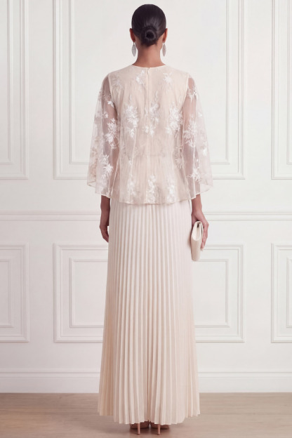 White Formal Evening Dress A-Line Round Neck Maxi Dress with Cape