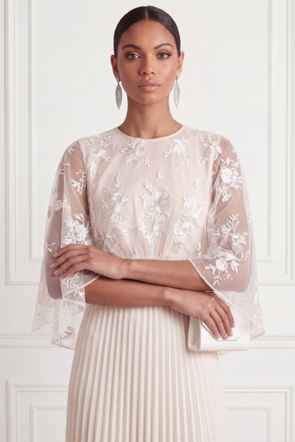 White Formal Evening Dress A-Line Round Neck Maxi Dress with Cape