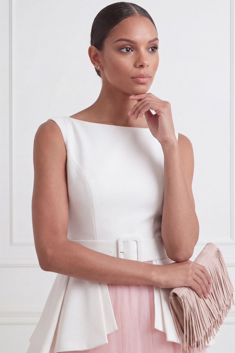 Black Suit Sets Crew Neck Pleated A-Line Tulle Midi Skirts Set