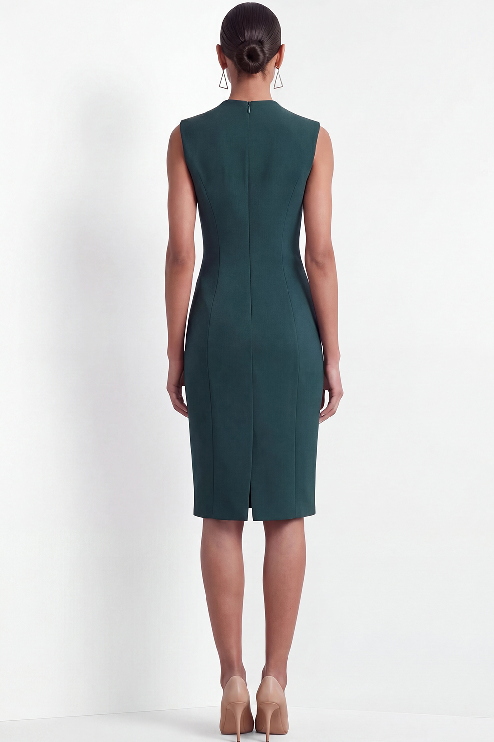 Emerald Green Formal Cocktail Dress​​ Bodycon Round Neck Midi Dress 