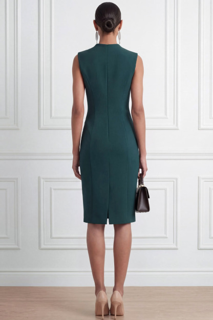 Emerald Green Formal Cocktail Dress​​ Bodycon Round Neck Midi Dress 