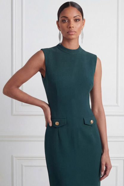 Emerald Green Formal Cocktail Dress​​ Bodycon Round Neck Midi Dress 