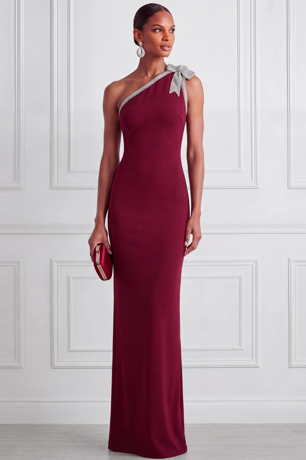 The Tess | Black Formal Evening Dress Sheath One Shoulder Maxi Dress with Bow | Chiclody