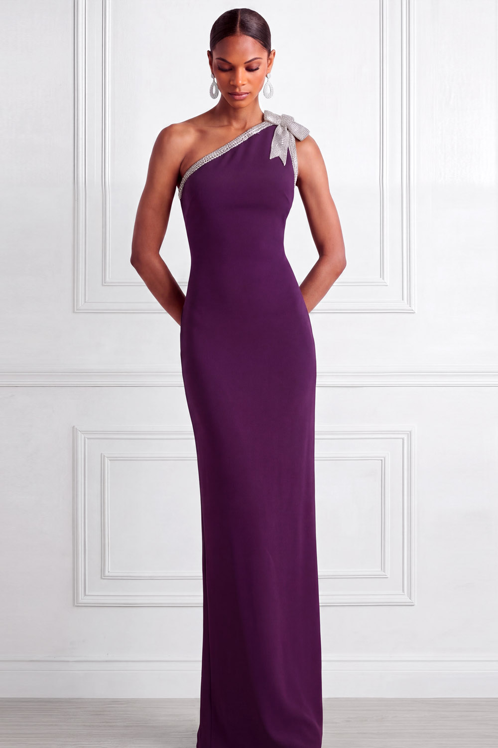 The Tess | Black Formal Evening Dress Sheath One Shoulder Maxi Dress with Bow | Chiclody