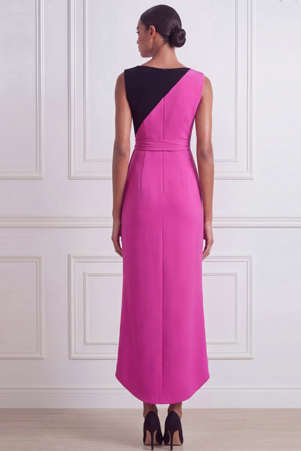 Fuchsia Formal Evening Dress Sheath Crew Neck Splicing Midi Dress
