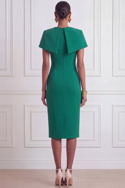 Emerald Green Cocktail Dress​​ Sheath Round Neck Midi Dress with Cape