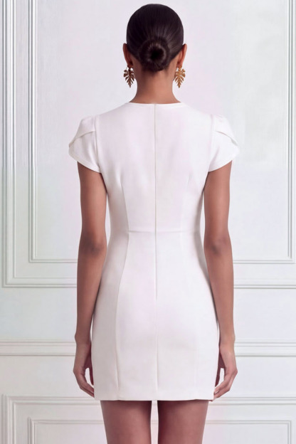 White Cocktail Party Dress​​ Round Neck Short Sleeve Mini Dress 