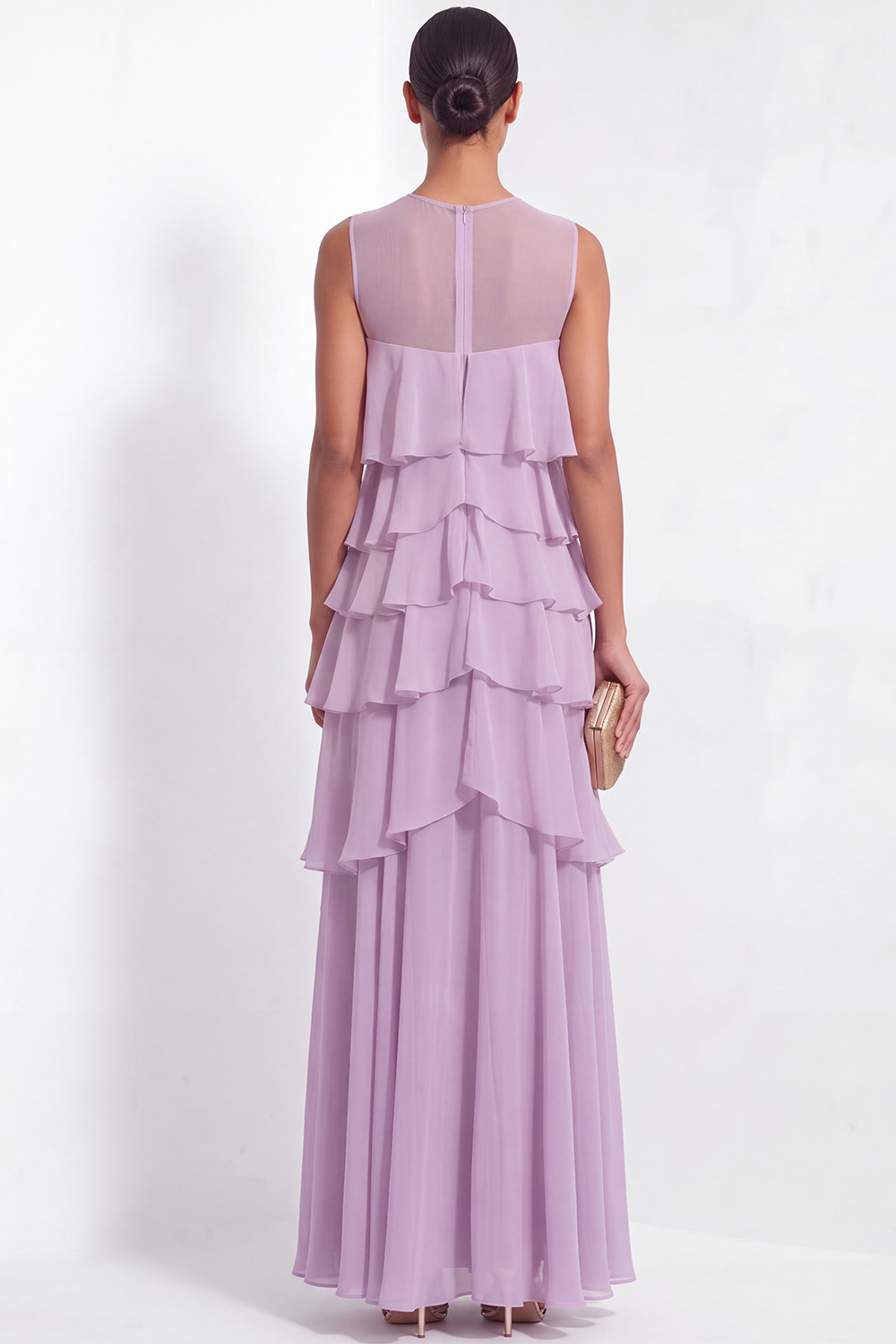 Lilac Formal Dress A-Line Round Neck Tiered Chiffon Maxi Dress