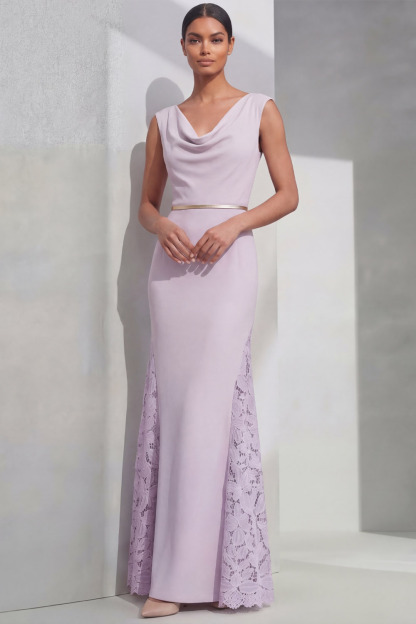 Lilac Formal Evening Dress Cowl Neck Chiffon Maxi Dress
