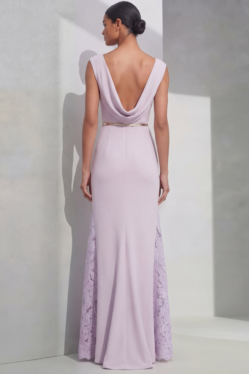 Lilac Formal Evening Dress Cowl Neck Chiffon Maxi Dress