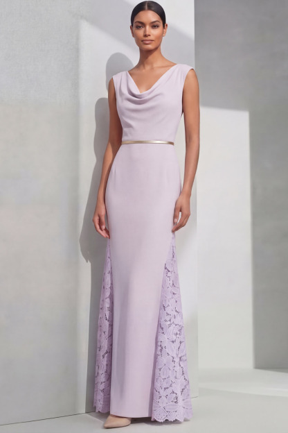 Lilac Formal Evening Dress Cowl Neck Chiffon Maxi Dress