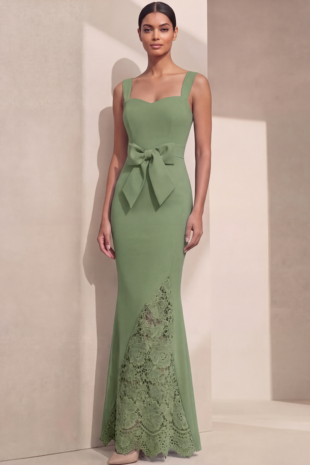 Navy Formal Evening Dress Mermaid Straps Maxi Dress with Bow