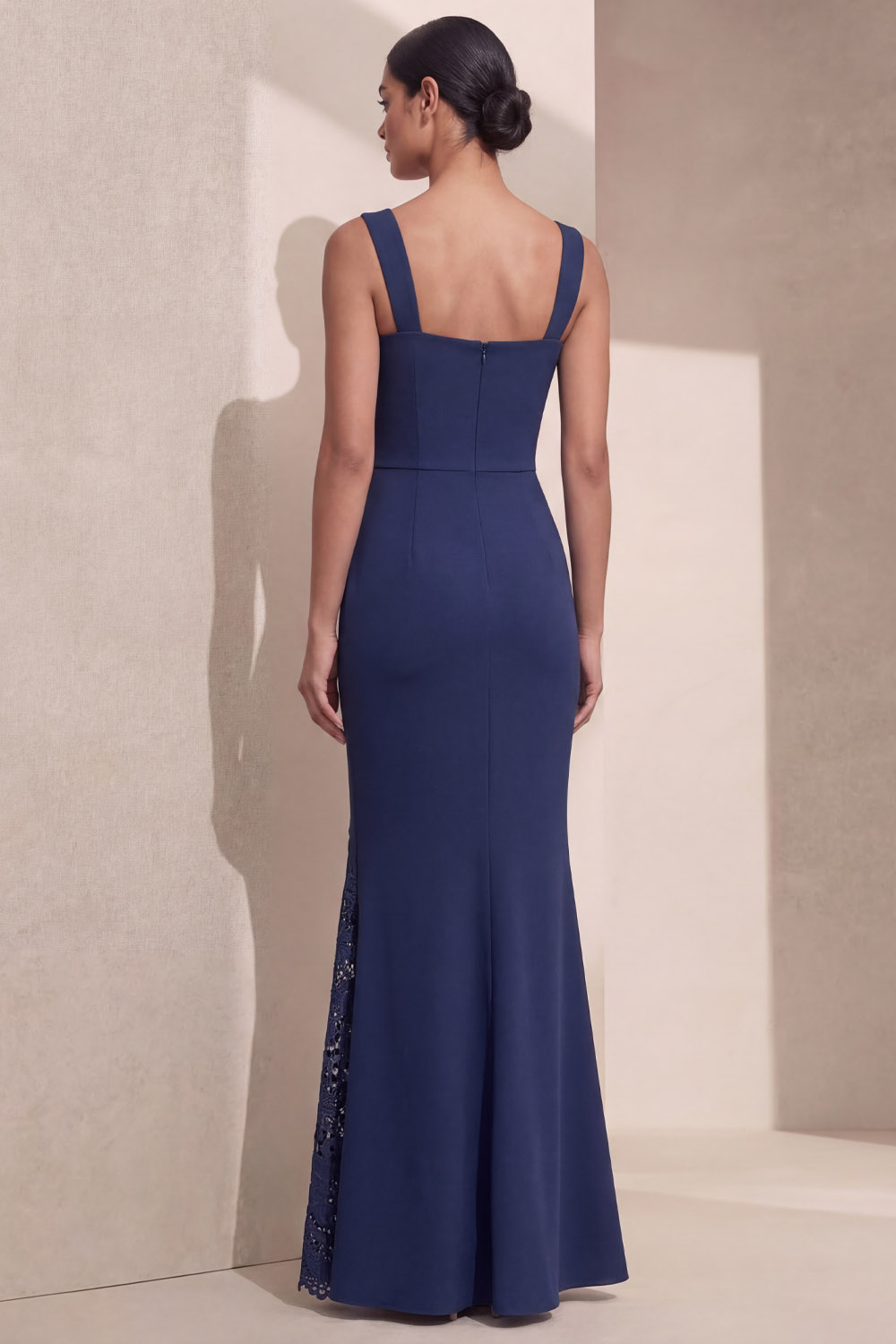 Navy Formal Evening Dress Mermaid Straps Maxi Dress with Bow