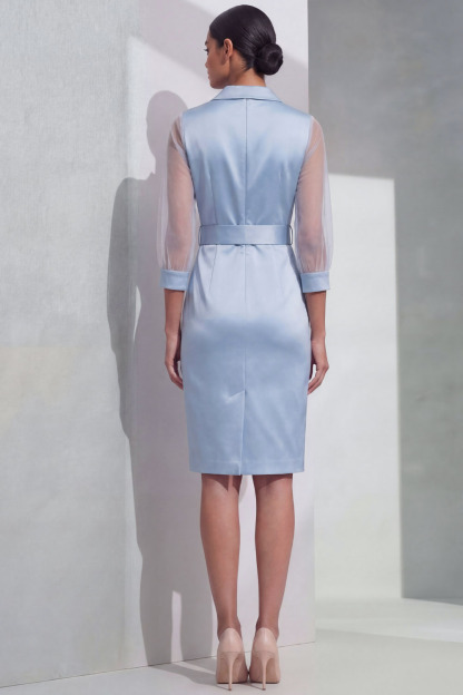 Sky Blue Cocktail Dress​​ Sheath Lapel Belted Midi Dress with Slit