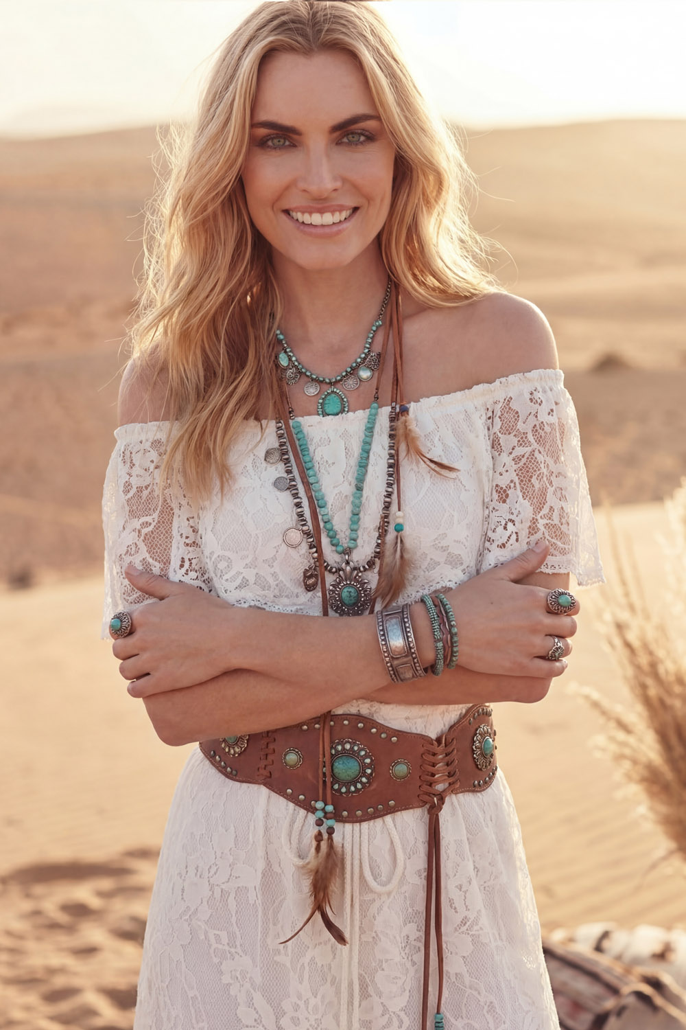 White Boho Dress A-Line Off the Shoulder Lace Maxi Dress