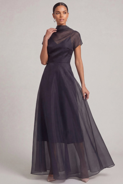 Black Evening Formal Dress A-Line High Neck Maxi Dress