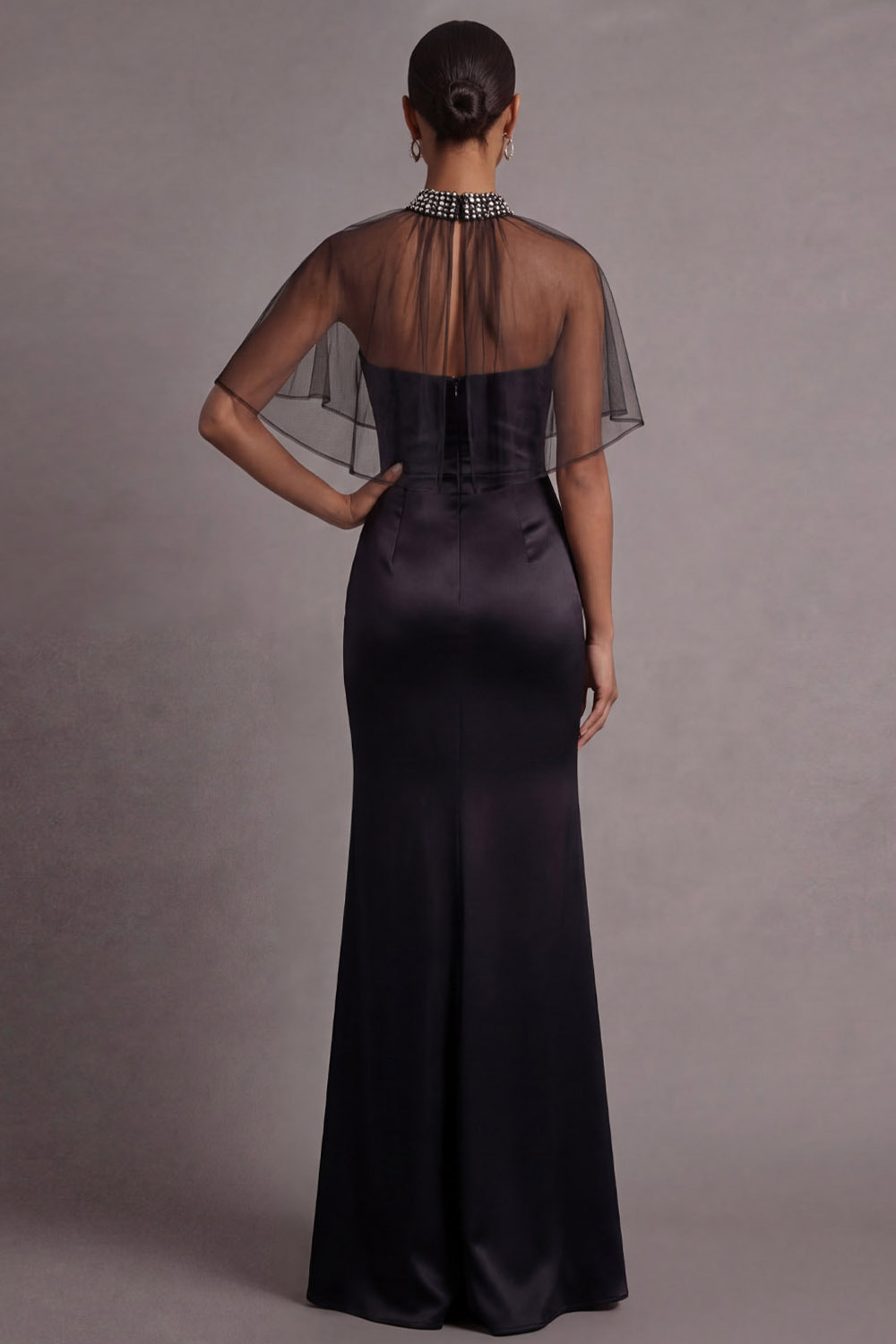 Black Formal Evening Dress Mermaid Sweetheart Maxi Dress with Cape