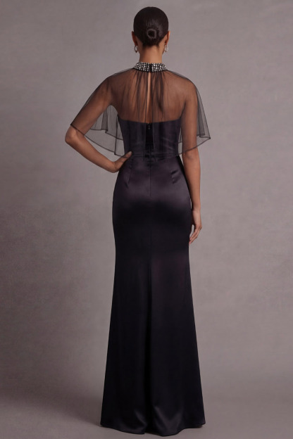 Black Formal Evening Dress Mermaid Sweetheart Maxi Dress with Cape