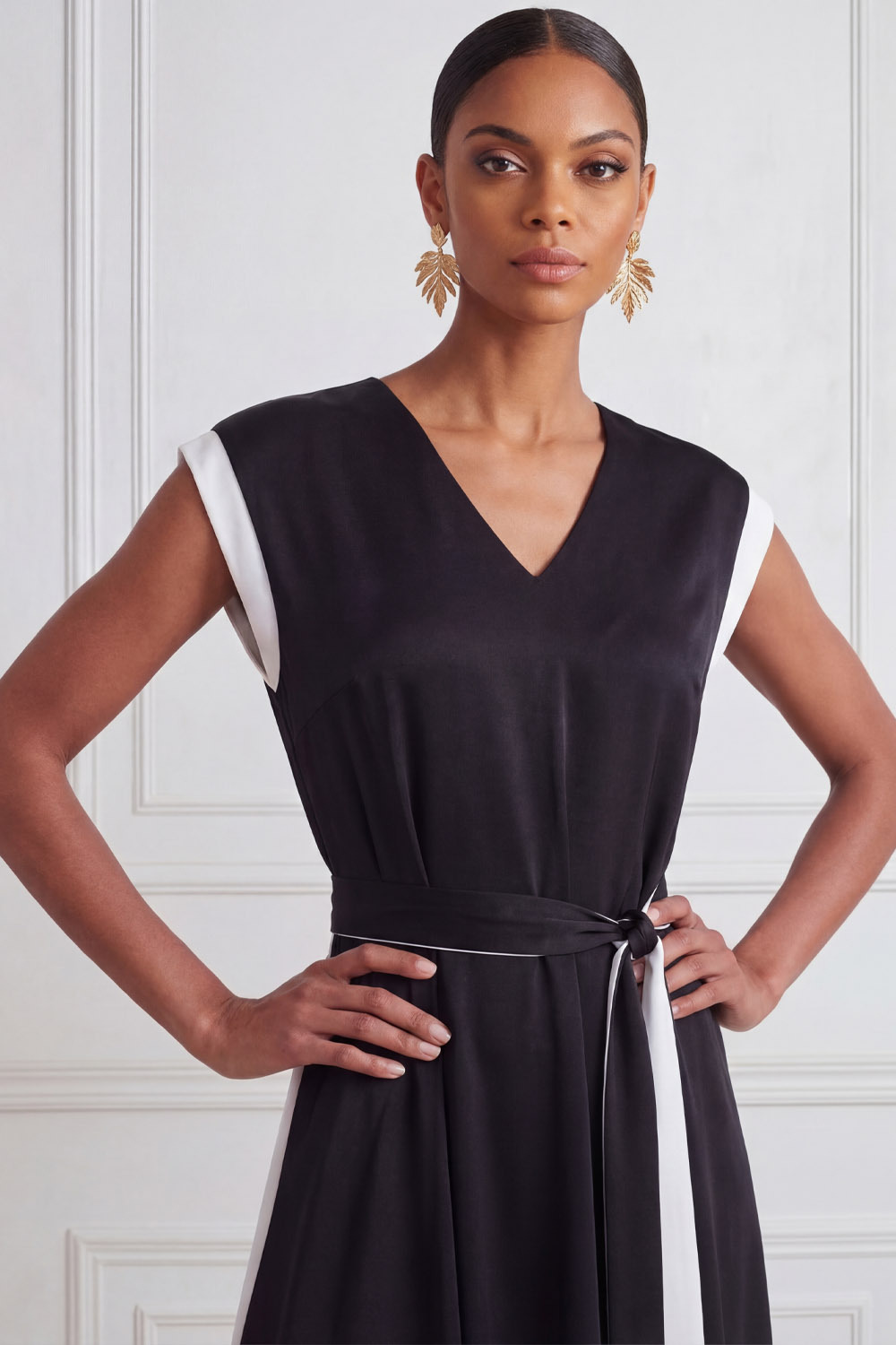 Black Formal Evening Dress A-Line V-Neck Belted Asymmetrical Dress