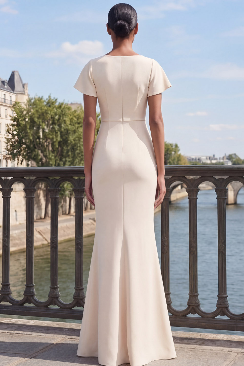 White Formal Evening Dress Mermaid V-Neck Maxi Dress with Slit