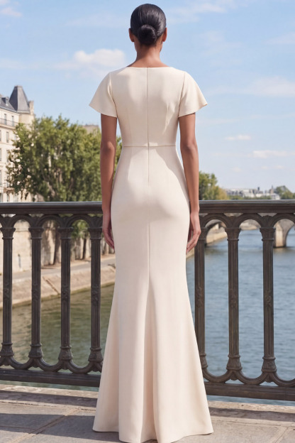 White Formal Evening Dress Mermaid V-Neck Maxi Dress with Slit