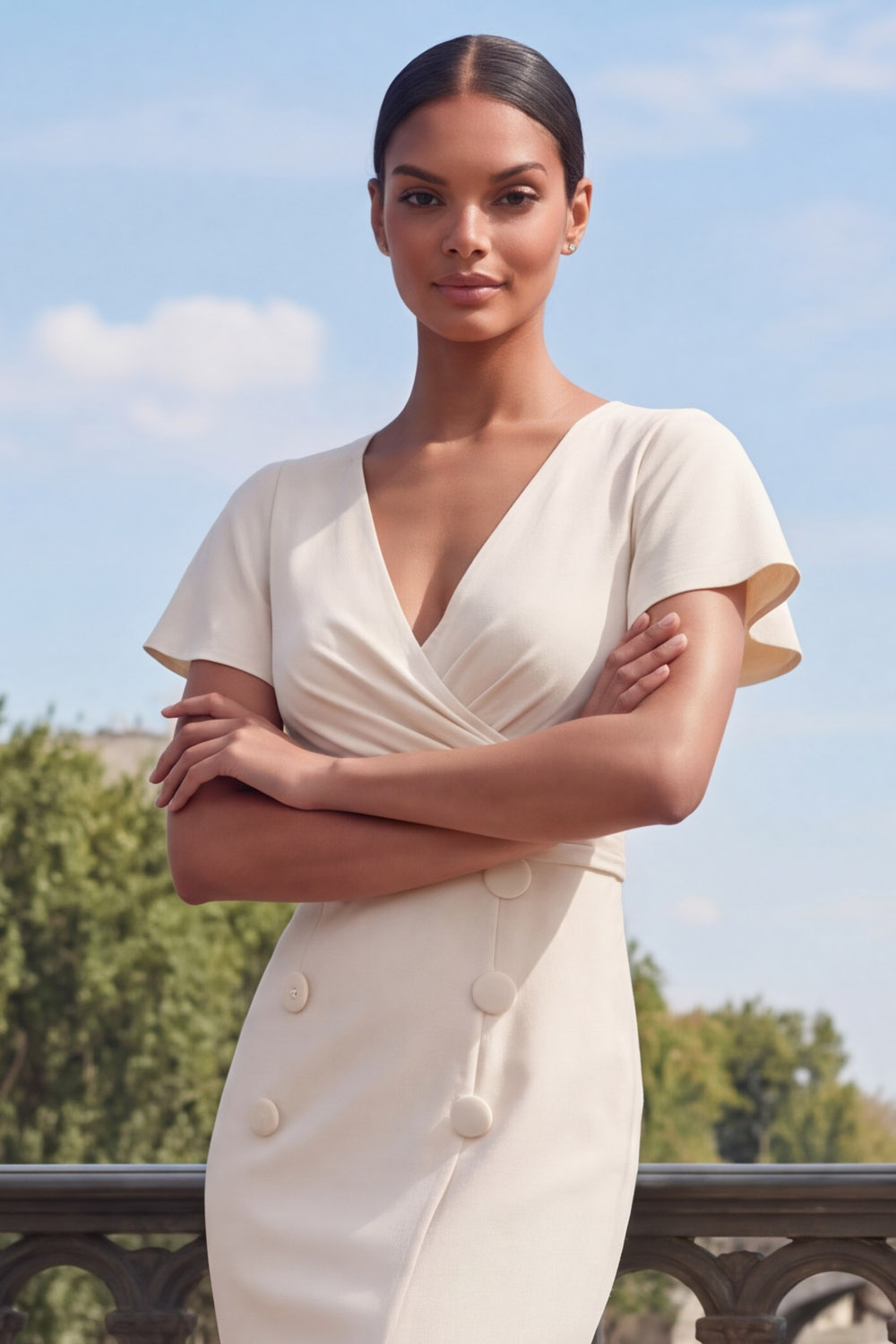 White Formal Evening Dress Mermaid V-Neck Maxi Dress with Slit