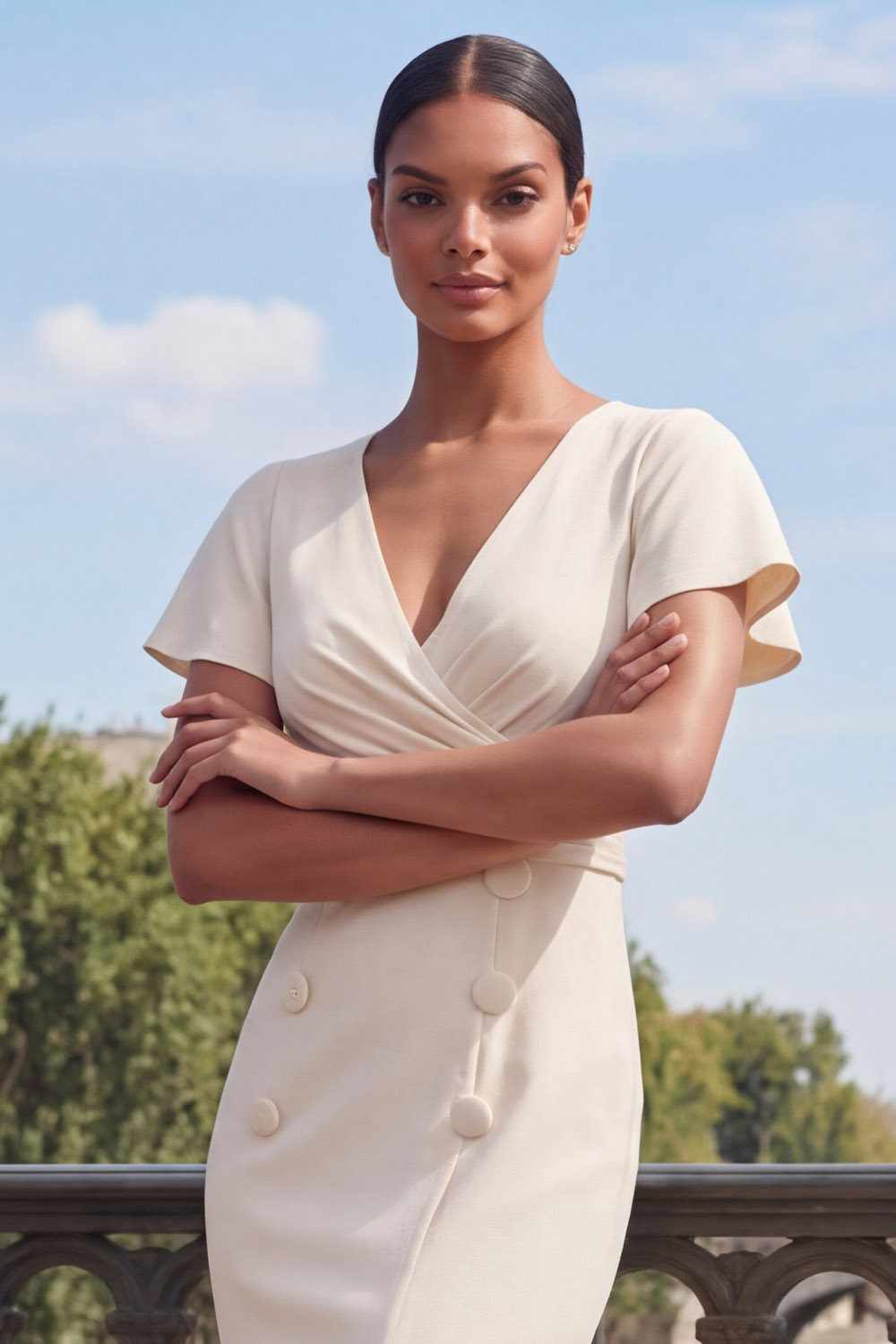 White Formal Evening Dress Mermaid V-Neck Maxi Dress with Slit