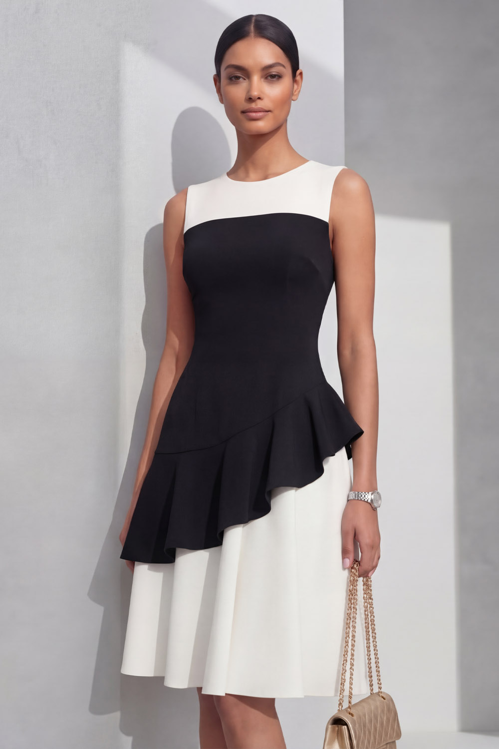 Black Cocktail Party Dress​​ A-Line Round Neck Midi Dress