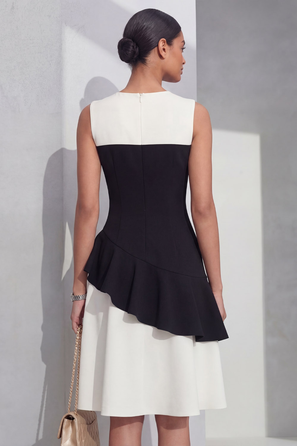 Black Cocktail Party Dress​​ A-Line Round Neck Midi Dress 