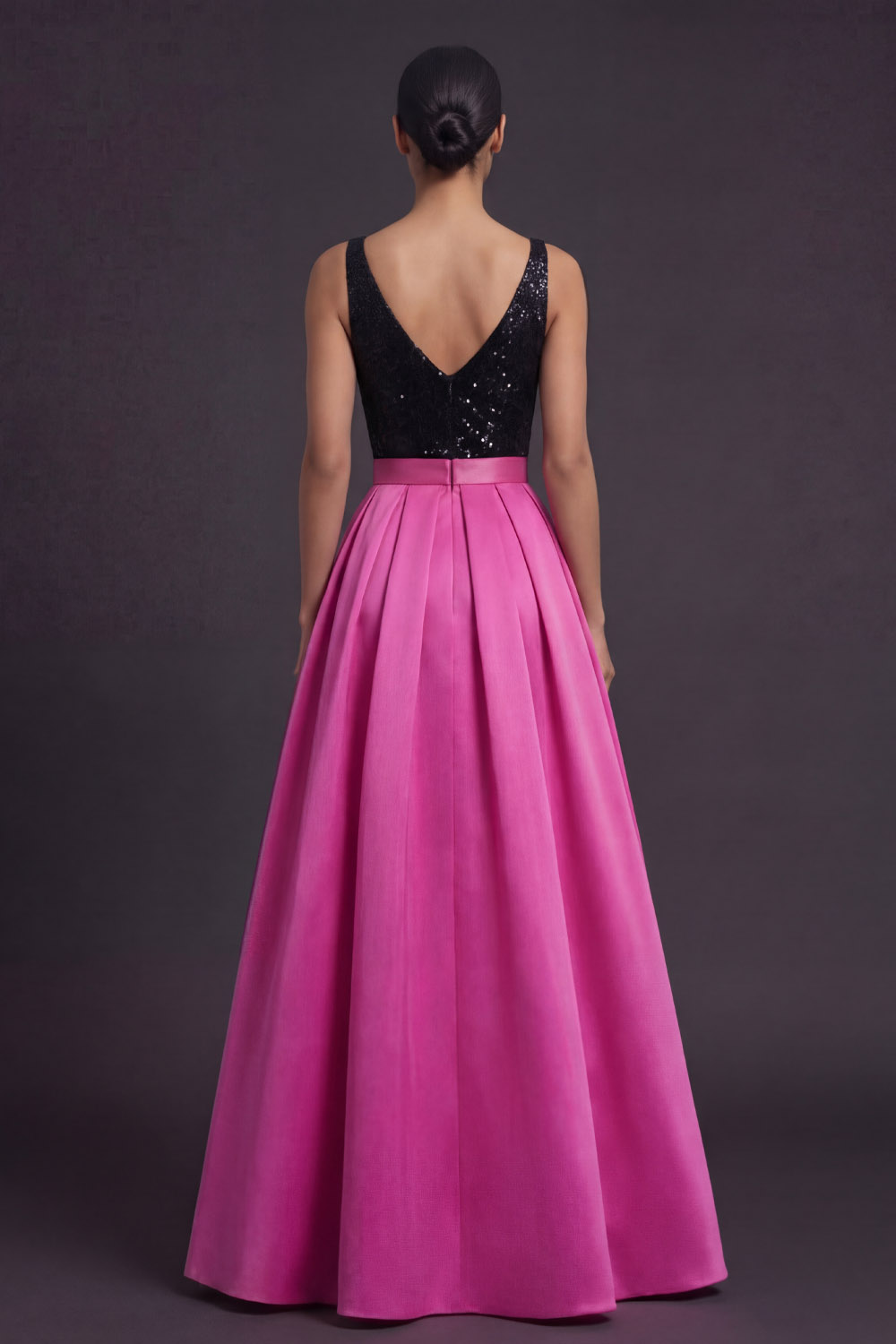 Fuchsia Formal Evening Dress V-Neck Satin Maxi Dress with Sequin