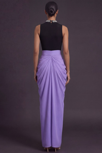 Lilac Formal Evening Dress Sheath High Neck Ruched Maxi Dress 