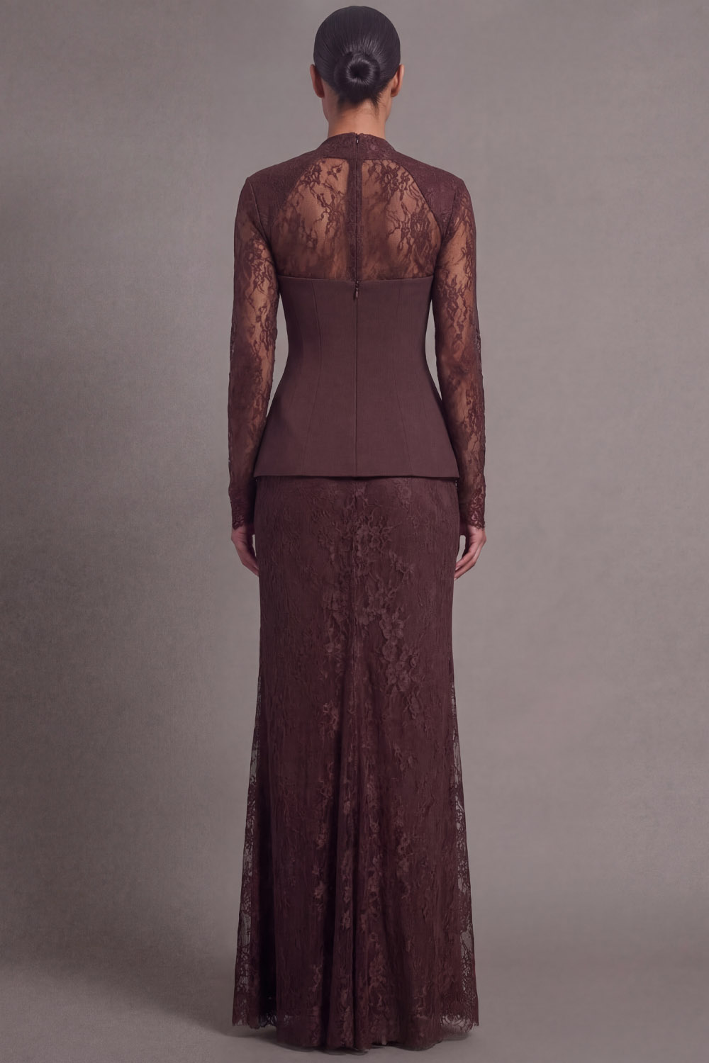 Brown Formal Evening Dress Mermaid Long Sleeve Lace Maxi Dress 