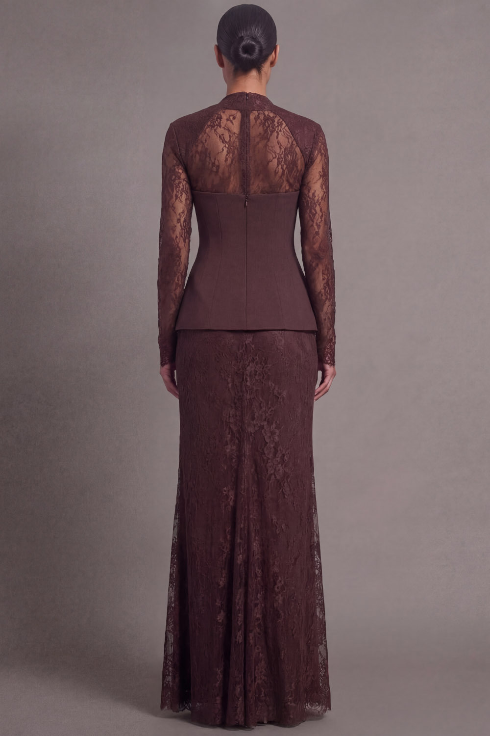 Brown Formal Evening Dress Mermaid Long Sleeve Lace Maxi Dress 