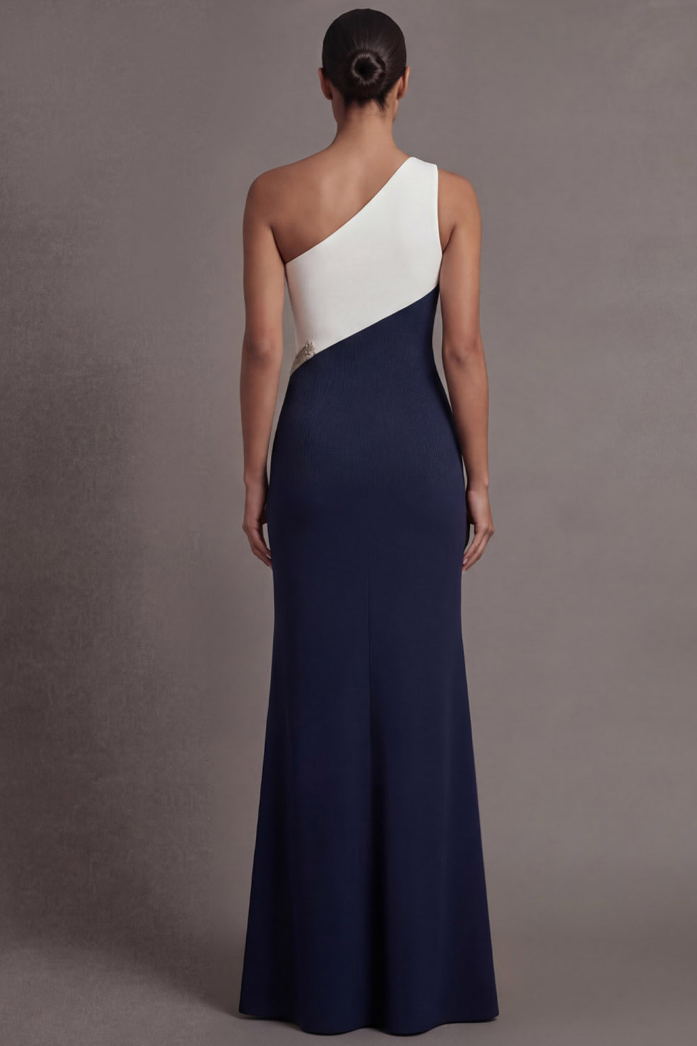 Navy Formal Evening Dress One Shoulder Sequin Maxi Dress with Slit