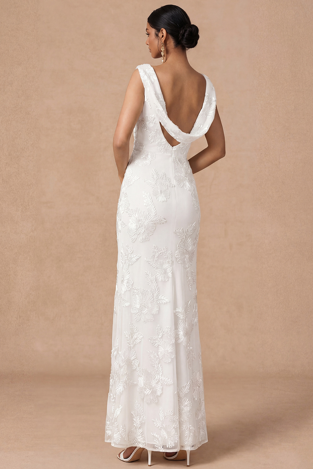 Light Blue Wedding Guest Dress Cowl Neck Embroidered Maxi Dress with Slit