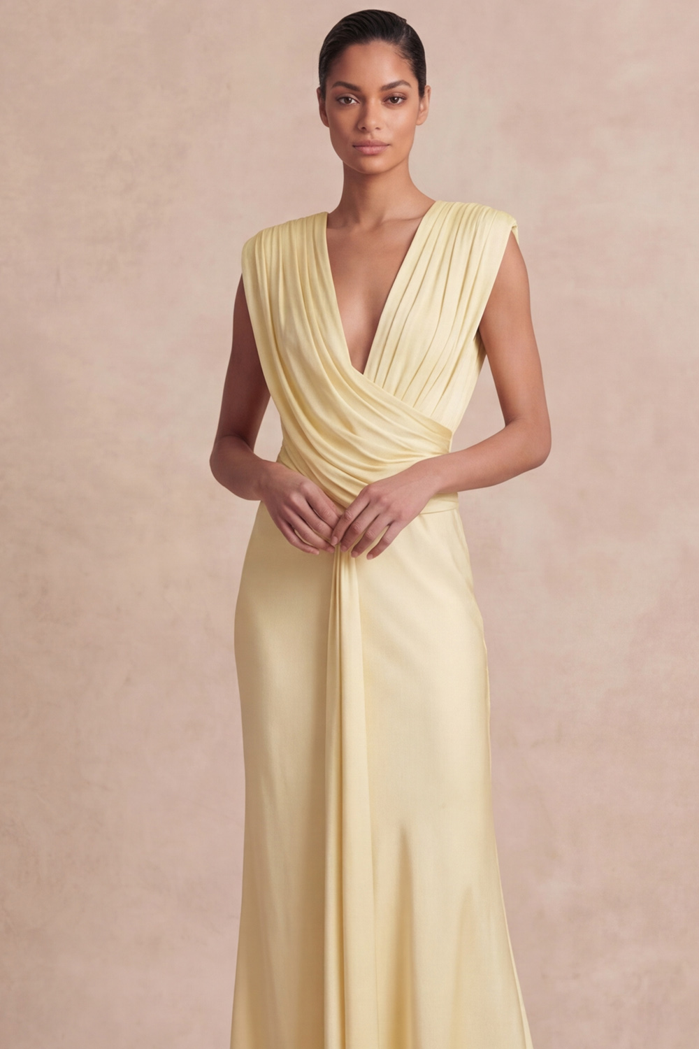 Mint Green Formal Evening Dress V-Neck Ruched Maxi Dress with Sash