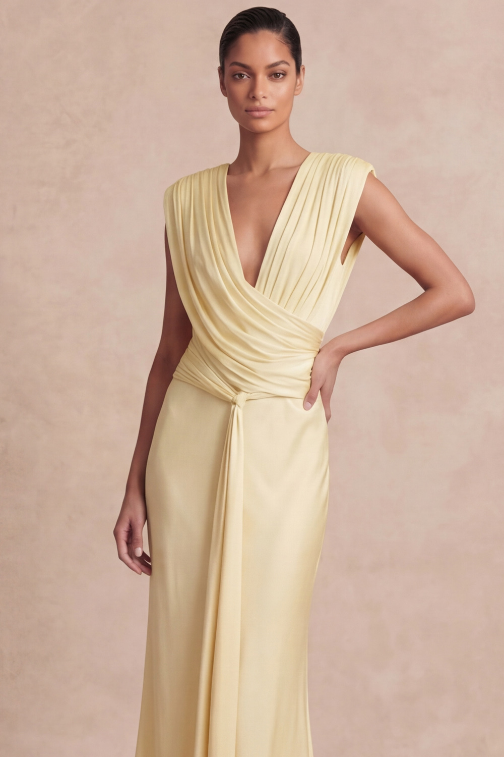 Mint Green Formal Evening Dress V-Neck Ruched Maxi Dress with Sash