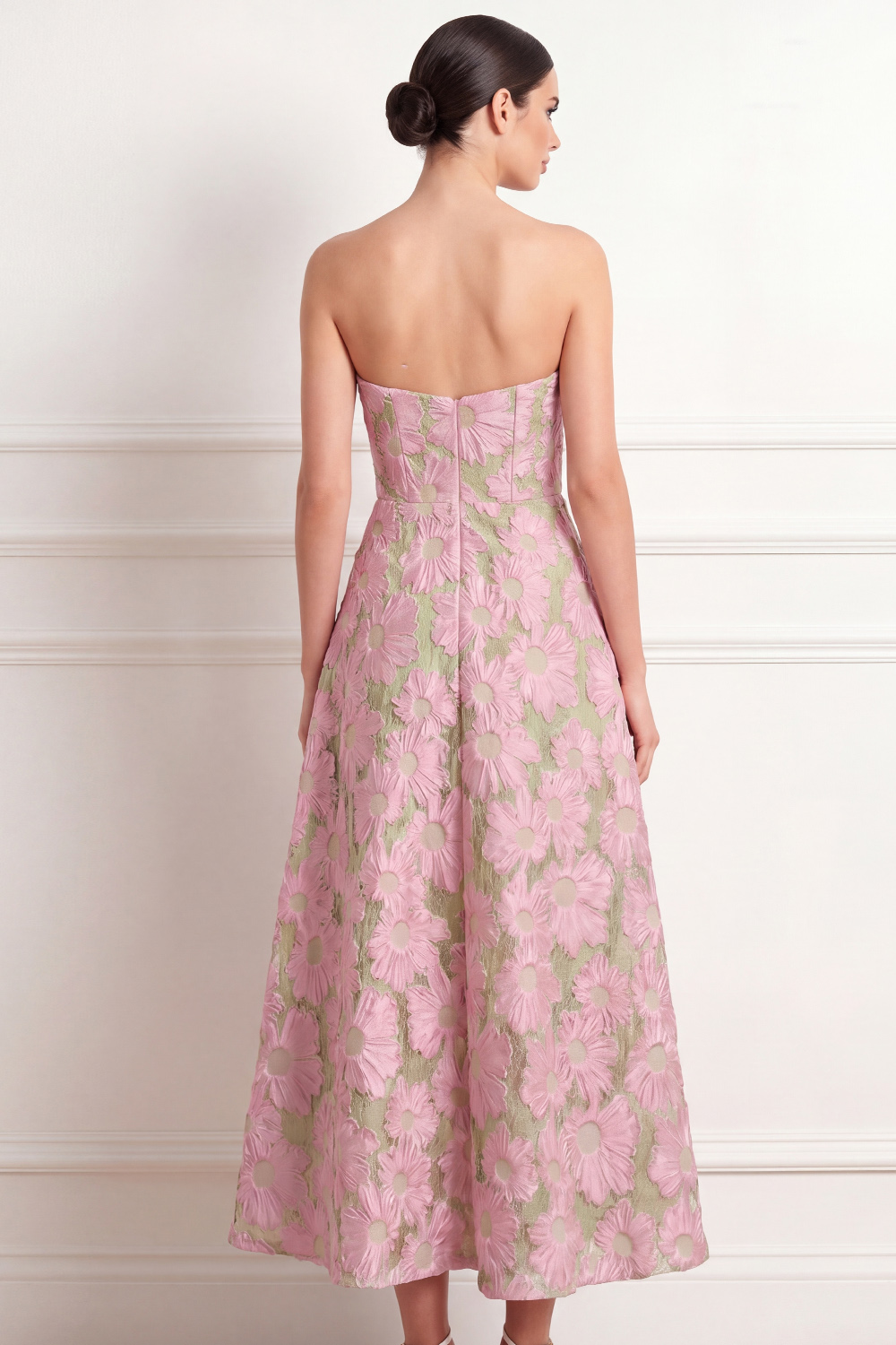 Pink and Green Formal Dress Sweetheart Floral A-Line Maxi Dress 