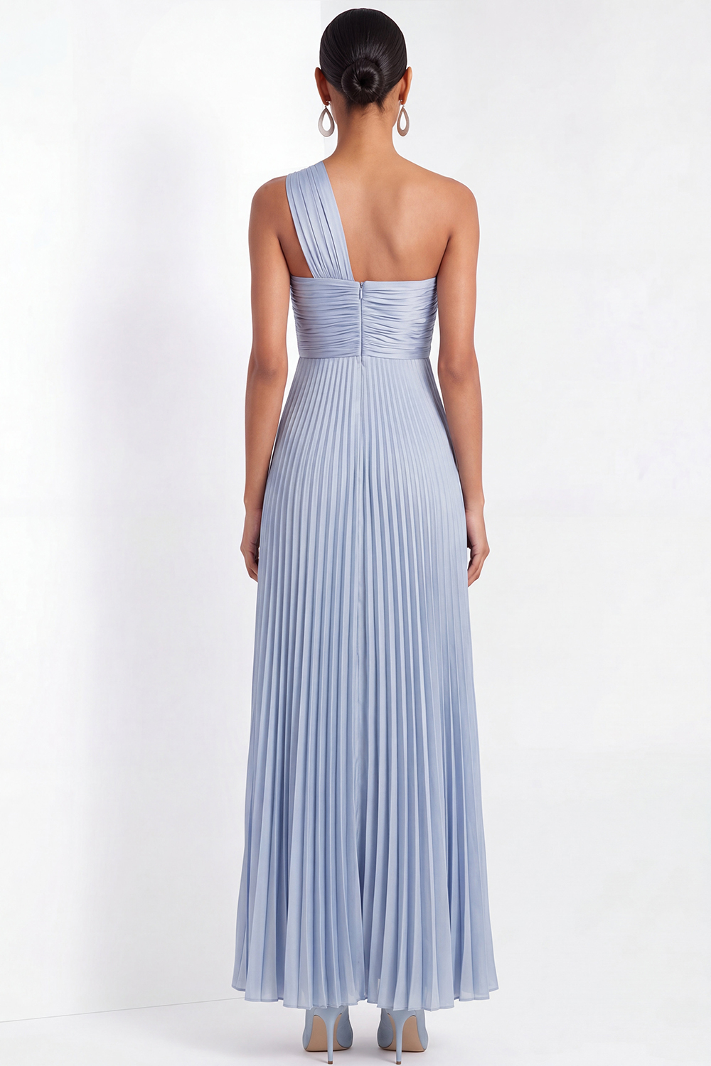 Light Blue Evening Formal Dress A-Line One Shoulder Pleated Maxi Dress 