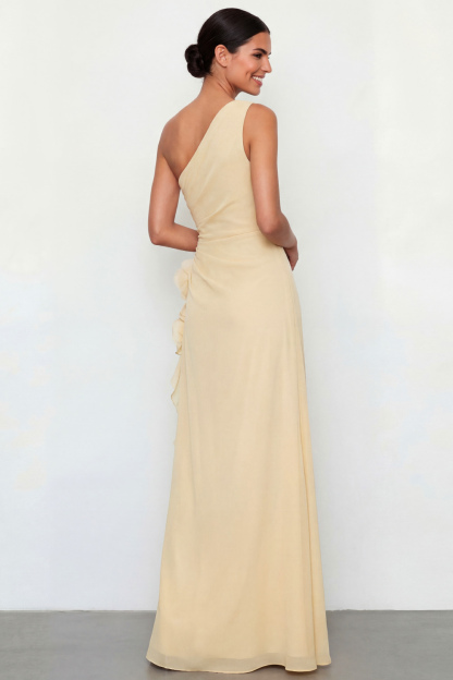 Light Yellow Formal Dress A-Line One Shoulder Maxi Dress with 3D Flower